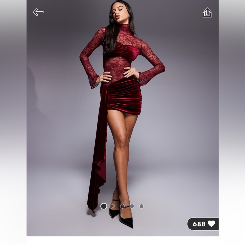 Elegant Burgundy Lace / Velvet dress
